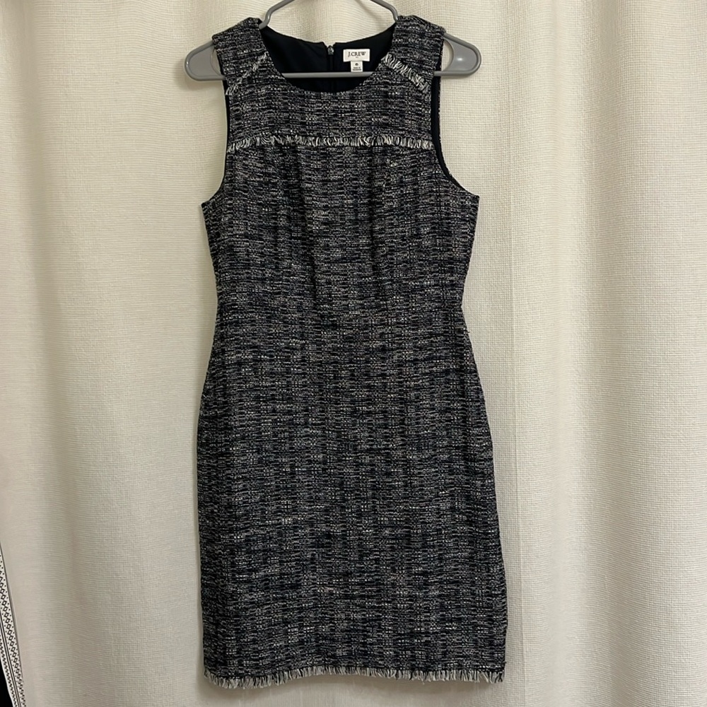 J. Crew Tweed Frayed Hem Navy Dress NWOT